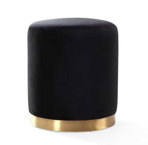 TOV Furniture Opal Velvet Ottoman - Chic Moroccan-Inspired Accent Piece with Gold Base for Modern Living Spaces Black TOV-OC6120
