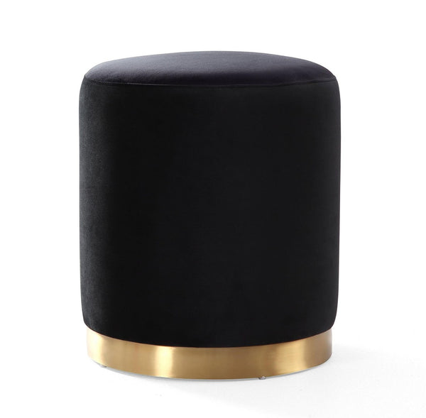 TOV Furniture Opal Velvet Ottoman - Chic Moroccan-Inspired Accent Piece with Gold Base for Modern Living Spaces Black TOV-OC6120