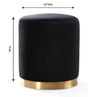 TOV Furniture Opal Velvet Ottoman - Chic Moroccan-Inspired Accent Piece with Gold Base for Modern Living Spaces Black TOV-OC6120