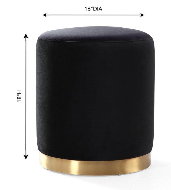 TOV Furniture Opal Velvet Ottoman - Chic Moroccan-Inspired Accent Piece with Gold Base for Modern Living Spaces Black TOV-OC6120