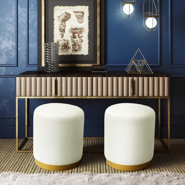TOV Furniture Opal Velvet Ottoman - Chic Moroccan-Inspired Accent Piece with Gold Base for Modern Living Spaces Cream TOV-OC6156