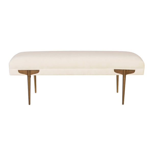 TOV Furniture Brno Velvet Bench – Modern Elegance with Gold Legs for Entryway, Bedroom, or Living Area Décor Off-White TOV-OC6207