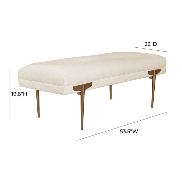 TOV Furniture Brno Velvet Bench – Modern Elegance with Gold Legs for Entryway, Bedroom, or Living Area Décor Off-White TOV-OC6207