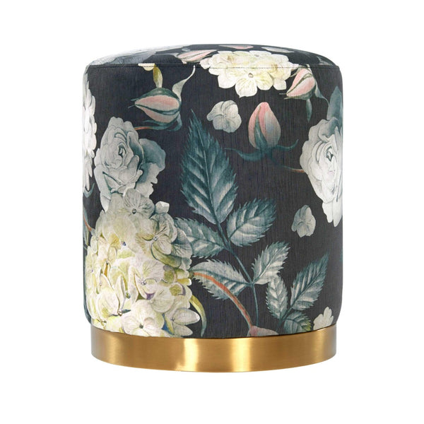 TOV Furniture Opal Velvet Ottoman - Chic Moroccan-Inspired Accent Piece with Gold Base for Modern Living Spaces Floral TOV-OC6308