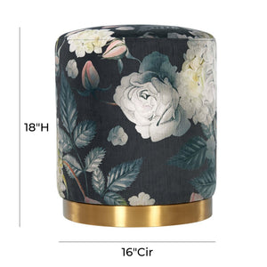 TOV Furniture Opal Velvet Ottoman - Chic Moroccan-Inspired Accent Piece with Gold Base for Modern Living Spaces Floral TOV-OC6308
