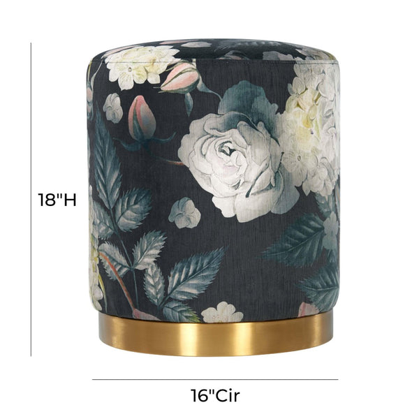 TOV Furniture Opal Velvet Ottoman - Chic Moroccan-Inspired Accent Piece with Gold Base for Modern Living Spaces Floral TOV-OC6308