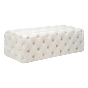 TOV Furniture Kaylee 49" Velvet Ottoman - Luxurious Deep Button Tufted Design for Living Room Comfort & Style Cream TOV-OC6314