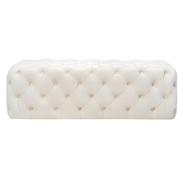 TOV Furniture Kaylee 49" Velvet Ottoman - Luxurious Deep Button Tufted Design for Living Room Comfort & Style Cream TOV-OC6314
