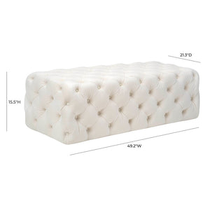 TOV Furniture Kaylee 49" Velvet Ottoman - Luxurious Deep Button Tufted Design for Living Room Comfort & Style Cream TOV-OC6314
