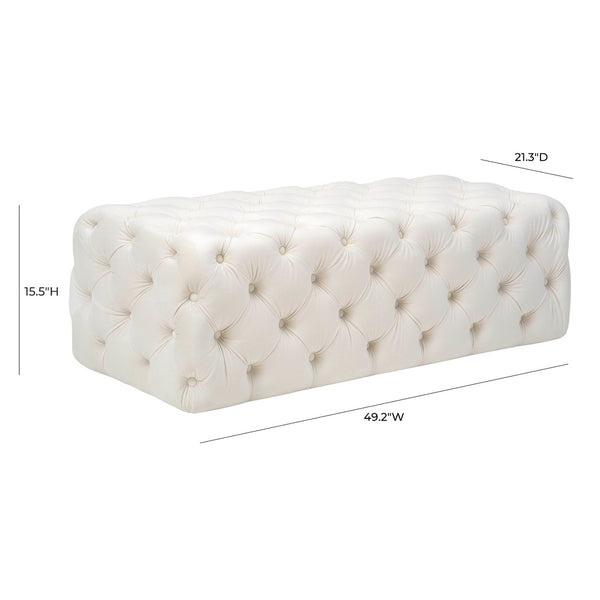 TOV Furniture Kaylee 49" Velvet Ottoman - Luxurious Deep Button Tufted Design for Living Room Comfort & Style Cream TOV-OC6314