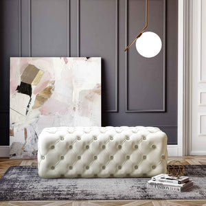 TOV Furniture Kaylee 49" Velvet Ottoman - Luxurious Deep Button Tufted Design for Living Room Comfort & Style Cream TOV-OC6314