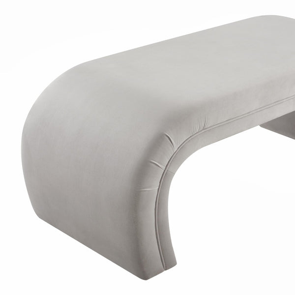 TOV Furniture Kenya 48" Velvet Bench - Luxurious Waterfall Design for Entryways, Bedrooms, and Living Rooms Light Grey TOV-OC6379