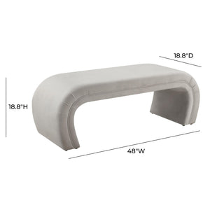 TOV Furniture Kenya 48" Velvet Bench - Luxurious Waterfall Design for Entryways, Bedrooms, and Living Rooms Light Grey TOV-OC6379