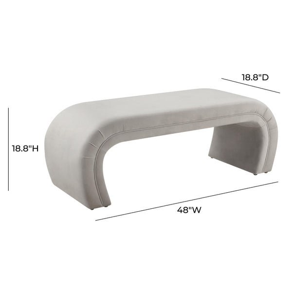TOV Furniture Kenya 48" Velvet Bench - Luxurious Waterfall Design for Entryways, Bedrooms, and Living Rooms Light Grey TOV-OC6379