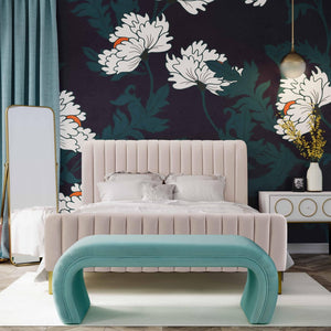 TOV Furniture Kenya 48" Velvet Bench - Luxurious Waterfall Design for Entryways, Bedrooms, and Living Rooms Bright Blue TOV-OC6380