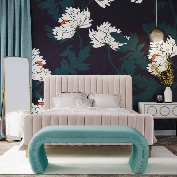 TOV Furniture Kenya 48" Velvet Bench - Luxurious Waterfall Design for Entryways, Bedrooms, and Living Rooms Bright Blue TOV-OC6380