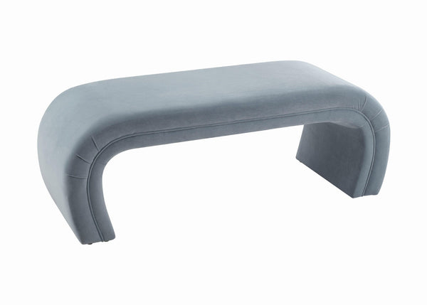 TOV Furniture Kenya 48" Velvet Bench - Luxurious Waterfall Design for Entryways, Bedrooms, and Living Rooms Sea Blue TOV-OC6381