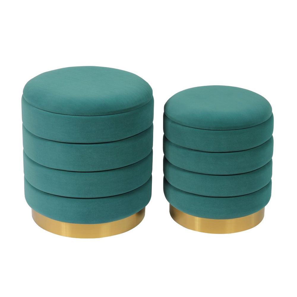 TOV Furniture Saturn Velvet Storage Ottomans Set of 2 – Elegant Teal with Gold Base & Hidden Storage for Any Room TOV-OC6459