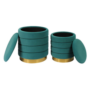 TOV Furniture Saturn Velvet Storage Ottomans Set of 2 – Elegant Teal with Gold Base & Hidden Storage for Any Room TOV-OC6459