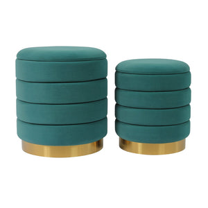 TOV Furniture Saturn Velvet Storage Ottomans Set of 2 – Elegant Teal with Gold Base & Hidden Storage for Any Room TOV-OC6459