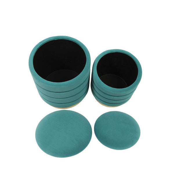 TOV Furniture Saturn Velvet Storage Ottomans Set of 2 – Elegant Teal with Gold Base & Hidden Storage for Any Room TOV-OC6459