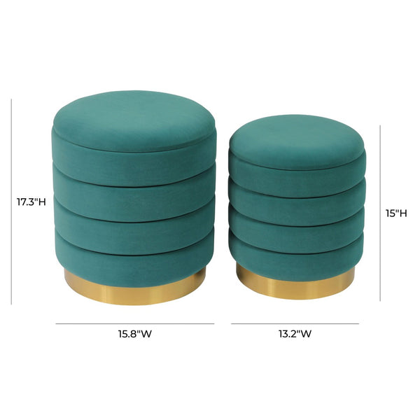 TOV Furniture Saturn Velvet Storage Ottomans Set of 2 – Elegant Teal with Gold Base & Hidden Storage for Any Room TOV-OC6459