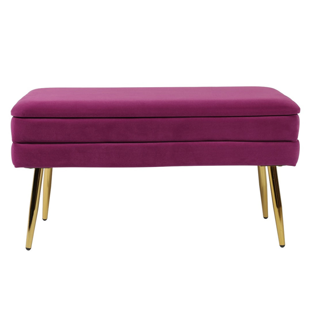 TOV Furniture Ziva Velvet Storage Bench with Plush Tufting and Gold Legs – Elegant, Functional Home Accent Piece Plum TOV-OC6464