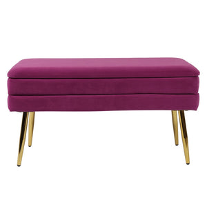 TOV Furniture Ziva Velvet Storage Bench with Plush Tufting and Gold Legs – Elegant, Functional Home Accent Piece Plum TOV-OC6464