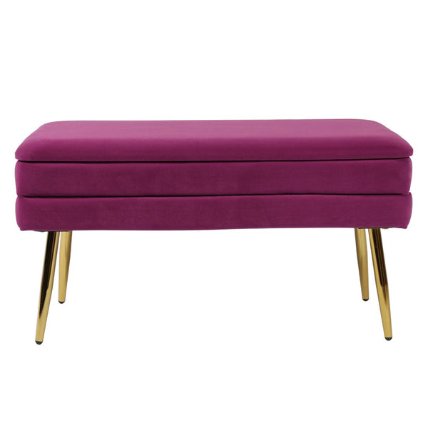 TOV Furniture Ziva Velvet Storage Bench with Plush Tufting and Gold Legs – Elegant, Functional Home Accent Piece Plum TOV-OC6464