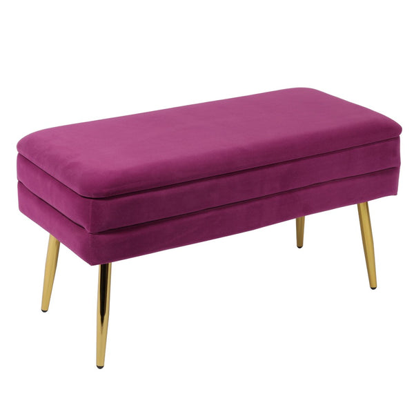 TOV Furniture Ziva Velvet Storage Bench with Plush Tufting and Gold Legs – Elegant, Functional Home Accent Piece Plum TOV-OC6464