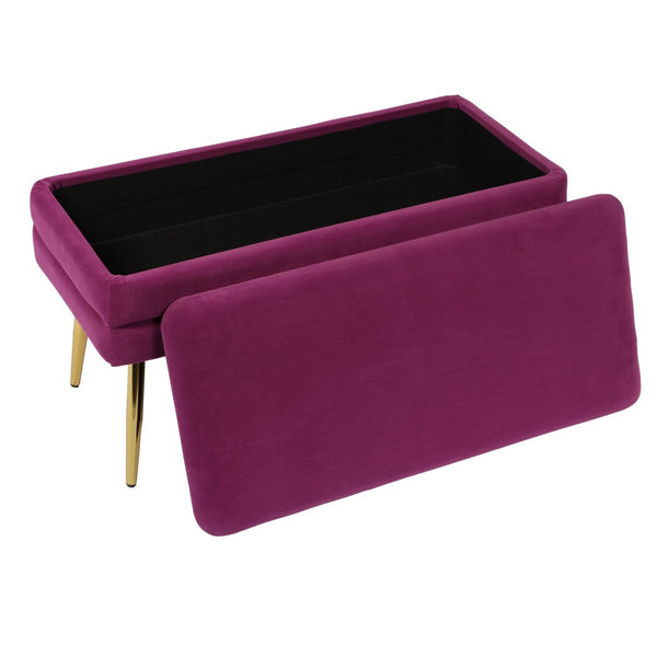 TOV Furniture Ziva Velvet Storage Bench with Plush Tufting and Gold Legs – Elegant, Functional Home Accent Piece Plum TOV-OC6464