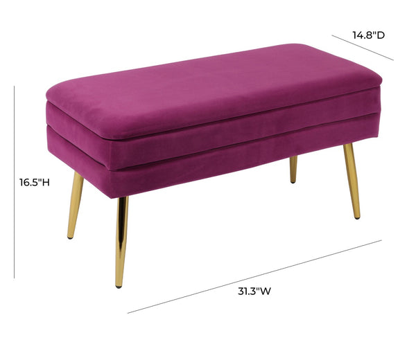 TOV Furniture Ziva Velvet Storage Bench with Plush Tufting and Gold Legs – Elegant, Functional Home Accent Piece Plum TOV-OC6464