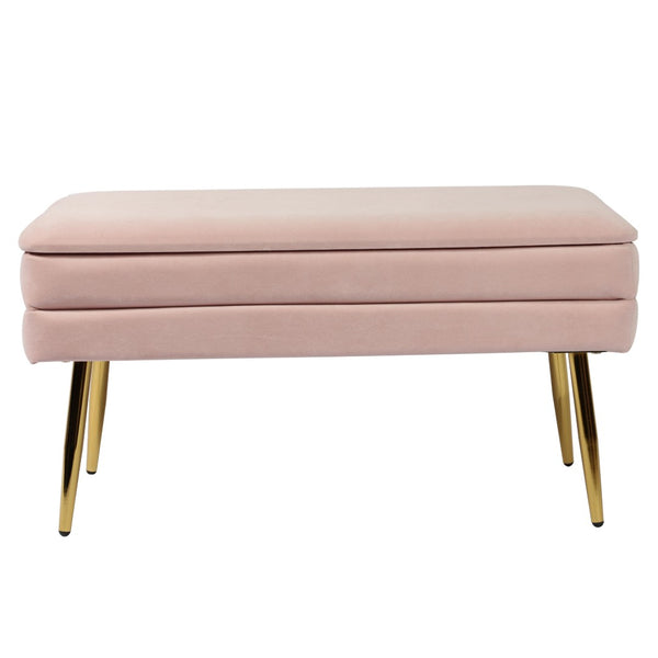 TOV Furniture Ziva Velvet Storage Bench with Plush Tufting and Gold Legs – Elegant, Functional Home Accent Piece Blush TOV-OC6465