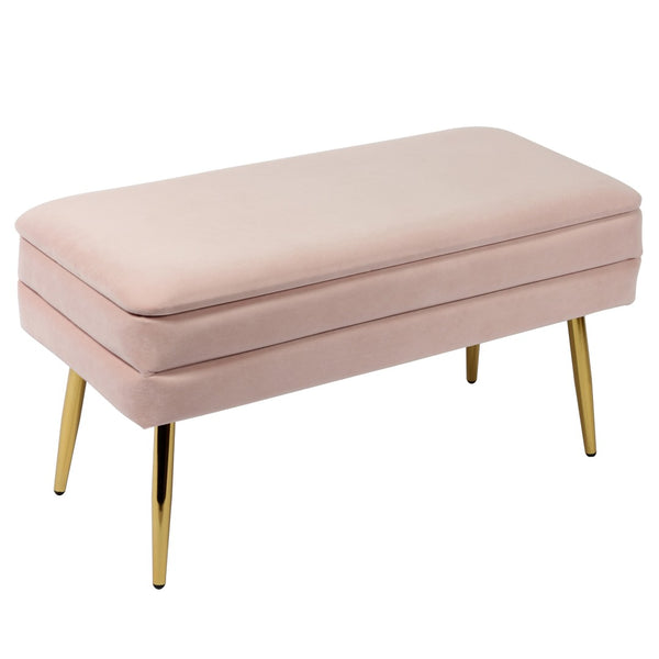 TOV Furniture Ziva Velvet Storage Bench with Plush Tufting and Gold Legs – Elegant, Functional Home Accent Piece Blush TOV-OC6465