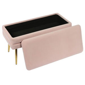 TOV Furniture Ziva Velvet Storage Bench with Plush Tufting and Gold Legs – Elegant, Functional Home Accent Piece Blush TOV-OC6465