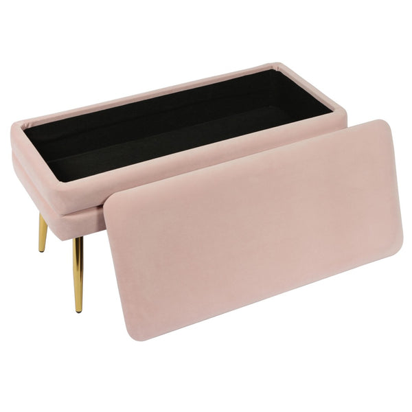 TOV Furniture Ziva Velvet Storage Bench with Plush Tufting and Gold Legs – Elegant, Functional Home Accent Piece Blush TOV-OC6465