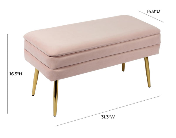 TOV Furniture Ziva Velvet Storage Bench with Plush Tufting and Gold Legs – Elegant, Functional Home Accent Piece Blush TOV-OC6465