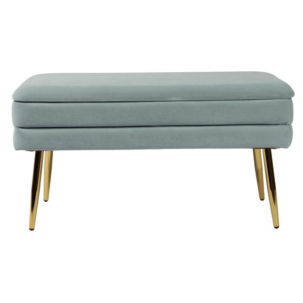 TOV Furniture Ziva Velvet Storage Bench with Plush Tufting and Gold Legs – Elegant, Functional Home Accent Piece Sea Blue TOV-OC6466
