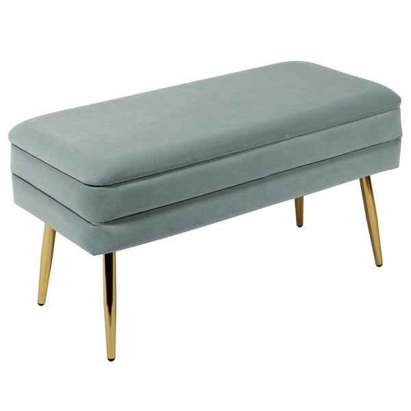 TOV Furniture Ziva Velvet Storage Bench with Plush Tufting and Gold Legs – Elegant, Functional Home Accent Piece Sea Blue TOV-OC6466
