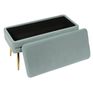 TOV Furniture Ziva Velvet Storage Bench with Plush Tufting and Gold Legs – Elegant, Functional Home Accent Piece Sea Blue TOV-OC6466