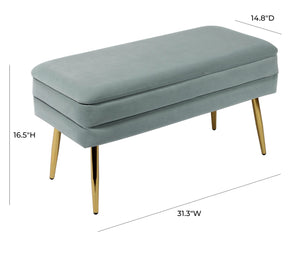 TOV Furniture Ziva Velvet Storage Bench with Plush Tufting and Gold Legs – Elegant, Functional Home Accent Piece Sea Blue TOV-OC6466