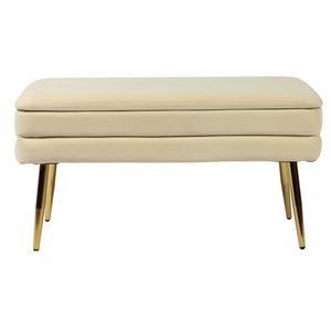 TOV Furniture Ziva Velvet Storage Bench with Plush Tufting and Gold Legs – Elegant, Functional Home Accent Piece Cream TOV-OC6467