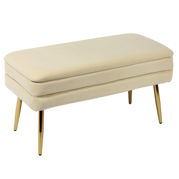 TOV Furniture Ziva Velvet Storage Bench with Plush Tufting and Gold Legs – Elegant, Functional Home Accent Piece Cream TOV-OC6467