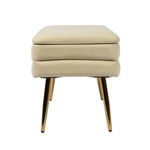 TOV Furniture Ziva Velvet Storage Bench with Plush Tufting and Gold Legs – Elegant, Functional Home Accent Piece Cream TOV-OC6467