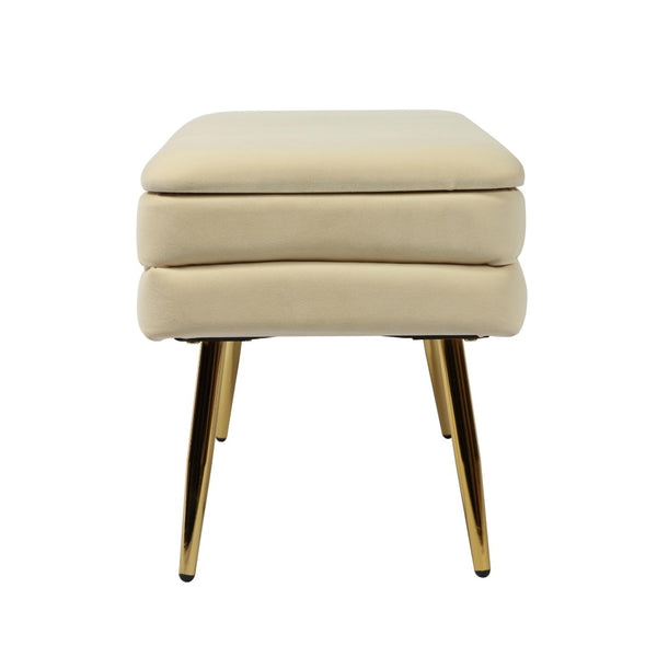 TOV Furniture Ziva Velvet Storage Bench with Plush Tufting and Gold Legs – Elegant, Functional Home Accent Piece Cream TOV-OC6467