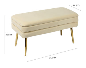 TOV Furniture Ziva Velvet Storage Bench with Plush Tufting and Gold Legs – Elegant, Functional Home Accent Piece Cream TOV-OC6467