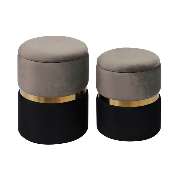 TOV Furniture Gigi Grey Storage Ottomans - Luxurious Velvet Footstools with Gold Accents, Set of 2 for Any Room TOV-OC6472
