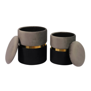 TOV Furniture Gigi Grey Storage Ottomans - Luxurious Velvet Footstools with Gold Accents, Set of 2 for Any Room TOV-OC6472
