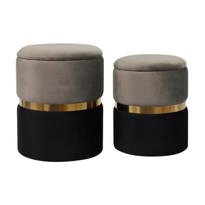 TOV Furniture Gigi Grey Storage Ottomans - Luxurious Velvet Footstools with Gold Accents, Set of 2 for Any Room TOV-OC6472