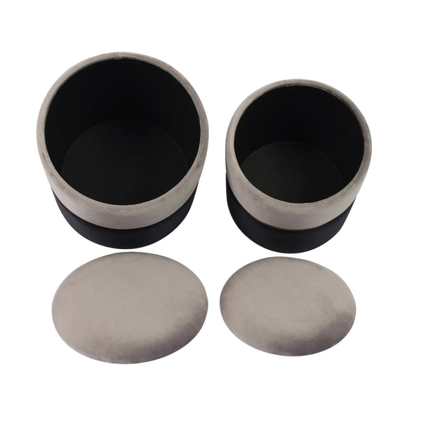 TOV Furniture Gigi Grey Storage Ottomans - Luxurious Velvet Footstools with Gold Accents, Set of 2 for Any Room TOV-OC6472